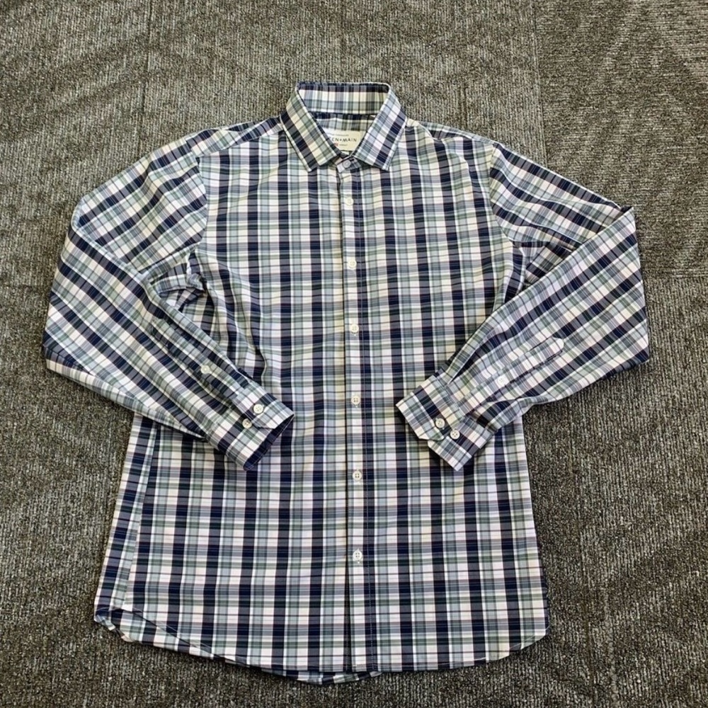 Mizzen Main Shirt Mens Large Blue Button Up Trim Fit Made In America Long Sleeve
